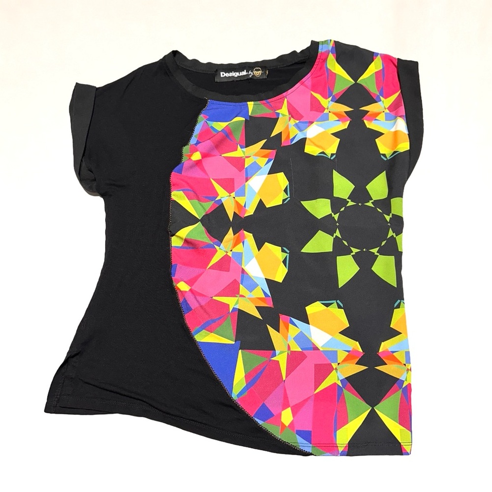 DESIGUAL x LACROIX Raw Edge Art Print Boho Luxe Statement Top